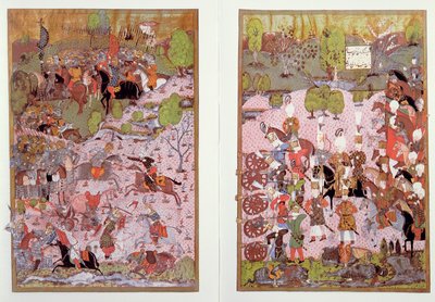 Bitva u Moháče mezi Turky a Maďary, 1526, faksimile miniatury uchovaná v muzeu Topkapi v Istanbulu od Turkish School