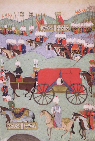 Návrat těla sultána Suleymana (1521-1566) zkopírovaný pro Královskou knihovnu, Istanbul, 1579 od Turkish School