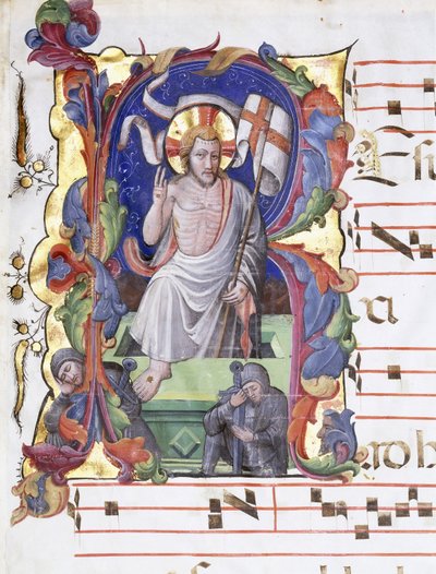 Velmi velké historické písmeno "A", zobrazující Vzkříšení, cca 1400-1450 od Tuscan School