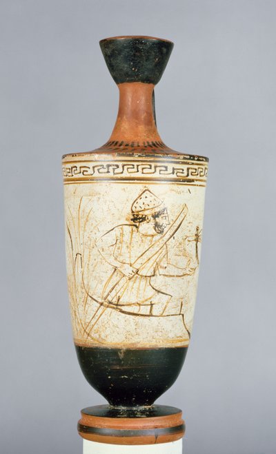 Podkrovní bílý lekythos zdobený Charonem, převozníkem z podsvětí přijímajícím duši mrtvé osoby, z Athén, cca 475-425 př. n. l. (keramika) od Tymbos Painter