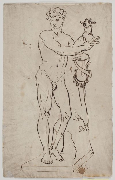Kopie podle Salyho sochy „Mladý faun drží kozla“ (1750). Po exempláři na čtvercové základně od Ubekendt KKS21008