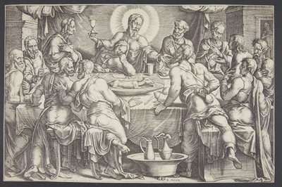 Kristus předpovídá zradu Jidáše Iškariotského při poslední večeři od Ubekendt efter Maarten van Heemskerck