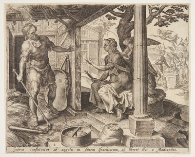 Anděl se zjevuje Gideonovi od Ubekendt efter Maarten van Heemskerck
