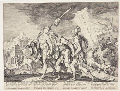 Slepý Saul vedl do Damašku od Ubekendt efter Philips Galle efter forlæg af Maarten van Heemskerck