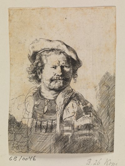 Rembrandt v ploché čepici a vyšívaných šatech od Ubekendt efter Rembrandt