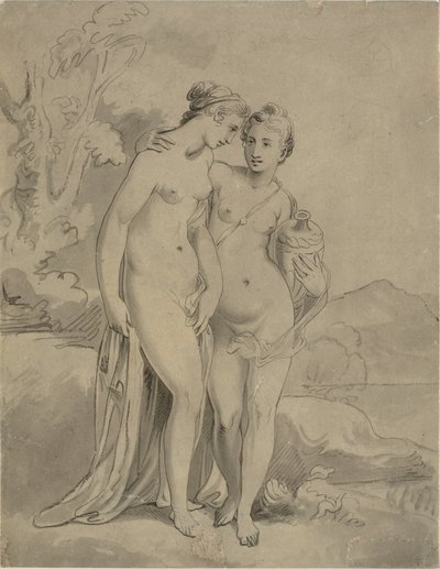 Dvě nymfy v krajině od Ubekendt engelsk kunstner 1820