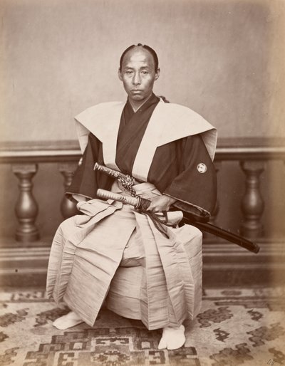 Samuraj (Kiichi Harada), Nagasaki, Japonsko, c. 1870 (část povrchu lesa t) od Ueno Hikoma