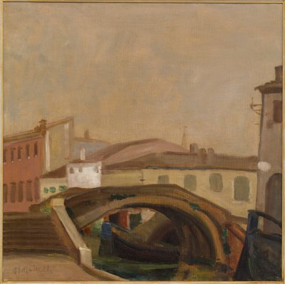 Domy a most v Chioggia (olejomalba na plátně) od Ugo Martelli