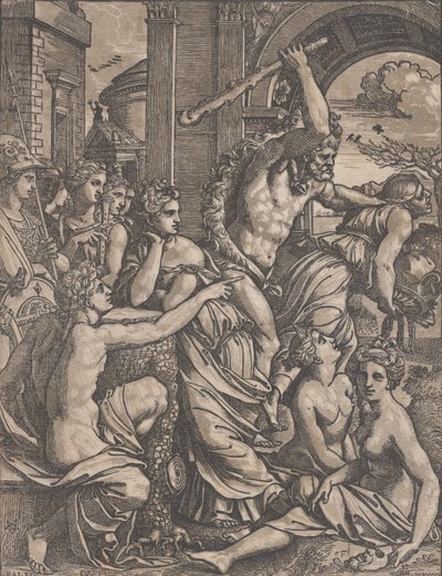 Herkules pronásledující Avarice z chrámu múz, ca. 1520-27. od Ugo da Carpi