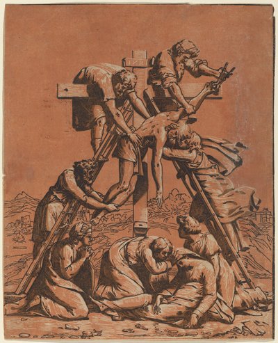 Sestup z kříže od Ugo da Carpi after Raphael
