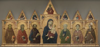 Panna a dítě se svatými Františkem, Ondřejem, Pavlem, Petrem, Štěpánem a Ludvíkem z Toulouse, kolem 1317-21 od Ugolino di Nerio