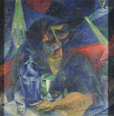 Rozklad ženské postavy u stolu od Umberta Boccioniho (1882-1916), olej na plátně, 86x86 cm, cca 1912 od Umberto Boccioni