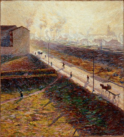 Ráno aneb „Předměstská cesta časně ráno““ Obraz Umberta Boccioniho (1882-1916) 1909 Ne. 60x55 cm Soukromá sbírka od Umberto Boccioni