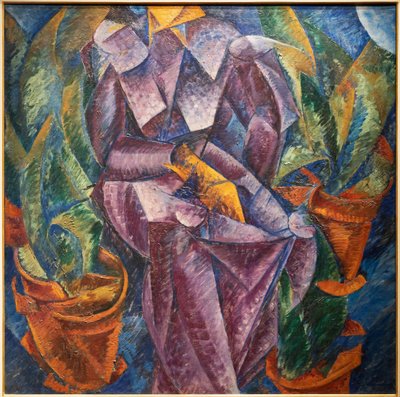 Spirálová kolmá konstrukce. Sedící žena od Umberto Boccioni