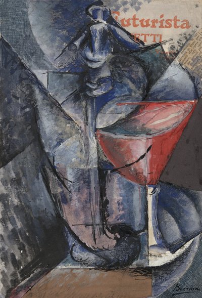 Still Life: Glass and Siphon, cca 1914 (koláž, kvaš, pero a inkoust) od Umberto Boccioni