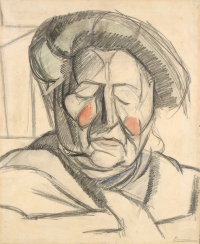The Artists Mother, 1915 (grafit a akvarel omývá papír) od Umberto Boccioni