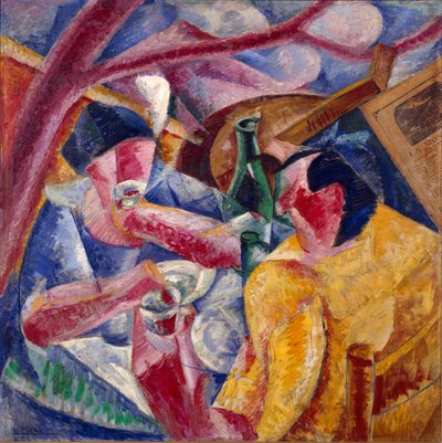 Pod pergolou, Neapolský obraz Umberta Boccioniho (1882-1916) 1914. Olej a koláž na plátně. Ztlumit. 83x83 cm Milán, Muzeum Novecento od Umberto Boccioni