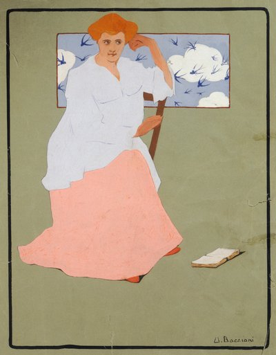 Žena před oknem (jaro), asi 1908, Umberto Boccioni (1882-1916), tempera na kartonu, 37x29 cm od Umberto Boccioni