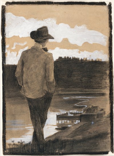 Mladý muž na břehu řeky (recto); studie wagnerovské scény (verso) od Umberto Boccioni