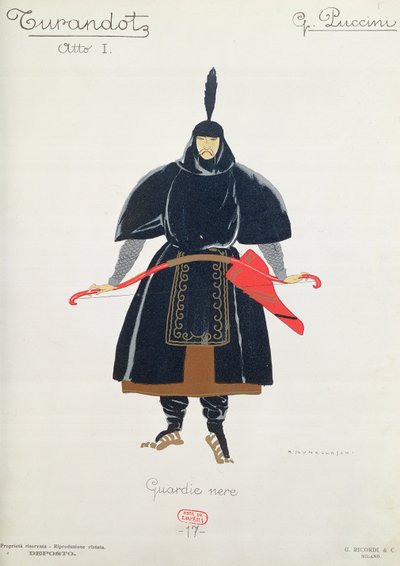 Kostýmní návrh pro Černé gardy z Turandot od Giacoma Pucciniho od Umberto Brunelleschi