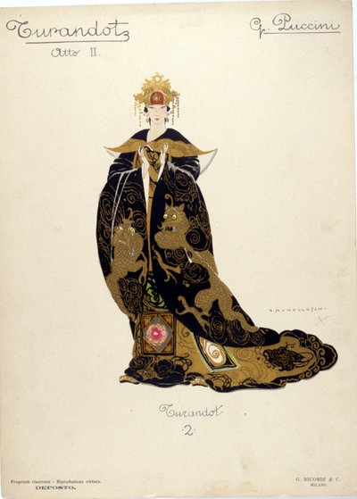 Kostým pro postavu princezny Turandot v opeře "" Turandot "" skladatele Giacoma Pucciniho (1858-1924) - 1926 od Umberto Brunelleschi