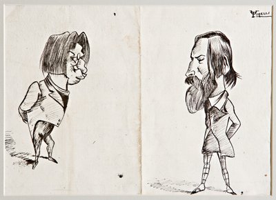 Karikatury (indická tuš na papíře) od Umberto Tirelli