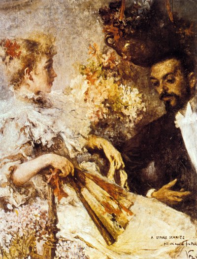 Italo Svevo (1861-1928) se svou sestrou (huile na plátně) od Umberto Veruda