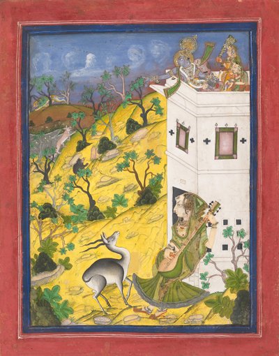 Hudebník okouzluje antilopu, ca. 1825. od Unbekannt