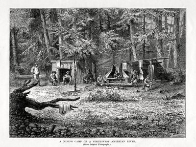 Důlní tábor na řece severozápadní Ameriky, 1877 od Unbekannt