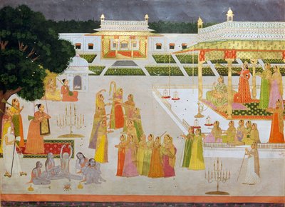 Mughalský obraz princezny a jejích dam oslavujících Diwali od Unbekannt