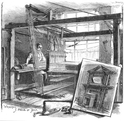 Spitalfieldský tkadlec hedvábí u jeho ručního tkalcovského stavu, 1884 od Unbekannt