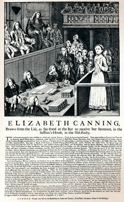Široká stránka z roku 1754 informující o případu Elizabeth Canningové, 1915 od Unbekannt