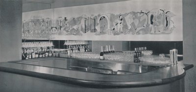 Nástěnná malba koktejlového baru z vyřezávaného a smaltovaného linolea v hotelu Berkeley, Montreal, 1942 od Unbekannt