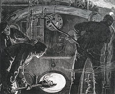 Řidič a hasič ve vlaku. od Unbekannt