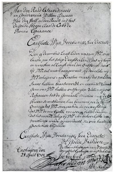 Dopis holandské Východoindické společnosti Willemu Adriaanovi van der Stelovi, 18. století 1931 od Unbekannt