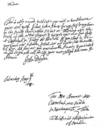 Dopis napsaný Johnem Drydenem 1631-12700, anglickým básníkem, 1699 1840 od Unbekannt