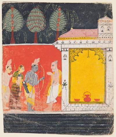 Stránka z Rámájany: Noční scéna Rámy, Lakšmana a Síty před rishi..., c. 1650. od Unbekannt