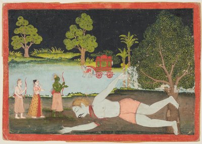 Stránka z Rámájany: Ráma, Lakšman a Síta před zabitým obrem, c. 1770. od Unbekannt