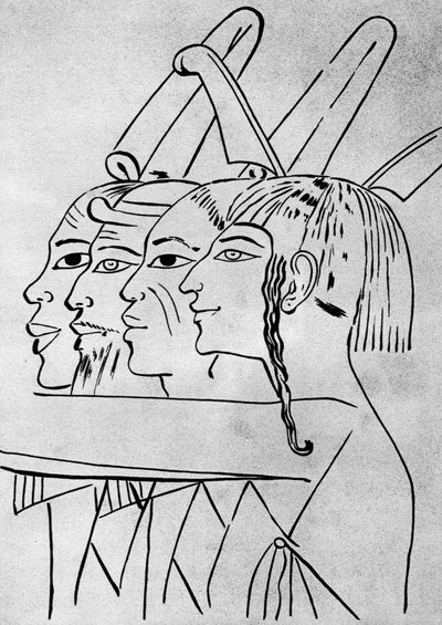 Náčrt afrických a asijských mužů z hrobky krále Setiho I., Théby, Egypt, 1936 od Unbekannt