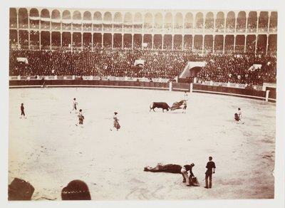 Snímek býčího zápasu před obrovským davem v Las Ventas del Espiritu Santo v Madridu, pořízený neznámým fotografem asi v roce 1930 od Unbekannt