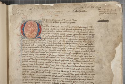 Přepis filozofických děl Marca Tullia Cicera ve třech rukou, zdánlivě převzatý z vydání romana z roku 1471, s margináliemi v ruce Archibalda Whitelawa a dalších, kolem roku 1480 (inkoust na pergamenu) od Unbekannt