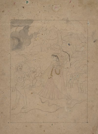 Abhisarika Nayika Heroine Braving the Night, K. 1800. od Unbekannt