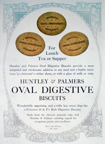 Advert for Huntley and Palmers Oval Digestive Biscuits, 1909 od Unbekannt