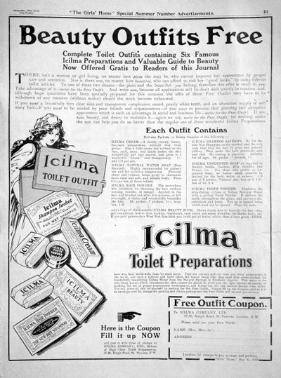 Reklama na toaletní přípravky Icilma, 1913 od Unbekannt