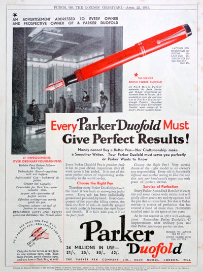 Reklama na pera Parker, 1931 od Unbekannt