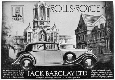 Reklama pro prodejce Jack Barclay Ltd, Rolls-Royce a Bentley, 1935 od Unbekannt