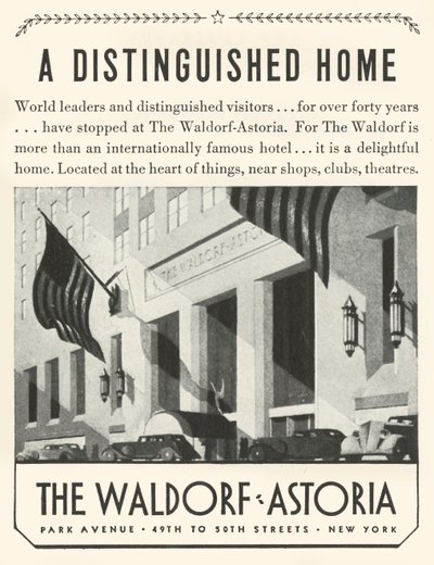 Reklama na hotel Waldorf-Astoria v New Yorku, 1934. od Unbekannt