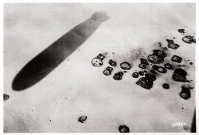 Letecký pohled na pouštní osadu se stínem vrženým Zeppelinem, 1931 1933 od Unbekannt