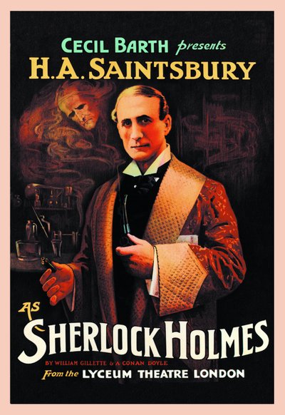Titulek divadla "Sherlock Holmes" od Williama Hookera Gillette (1853-1937) a Arthur Conan Doyle (1859-1930): "Cecil Barth představuje H A Saintsbury (Harry Arthur Saintsbury 1869-1939) jako Sherlocka Holmese" au Ly Divadlo v Londýně v roce 1903 od Unbekannt