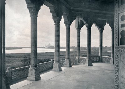 Agra. Balkon Jasmine Tower, ukazující Taj, c1910. od Unbekannt